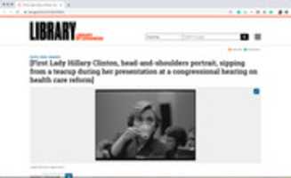 Free download Screenshot of [First Lady Hillary Clinton, head-and-shoulders portrait, sipping from a teacup during her presentation at a congressional hearing on health care reform] free photo or picture to be edited with GIMP online image editor
